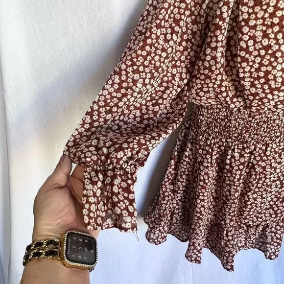 Falling Love Women's Brown Off The Shoulder Ruffle Cinched Waist Romper Size Sma - Picture 4 of 8